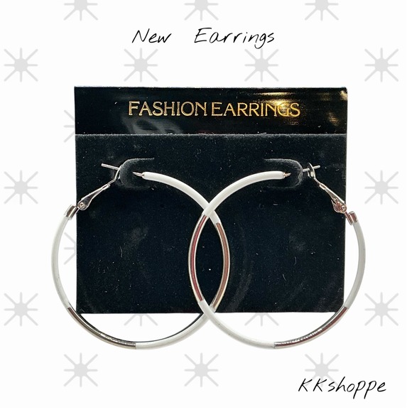 Source Unknown Jewelry - New Fashion Earrings 2" Hoop White Silver Tone Large Women's Jewelry